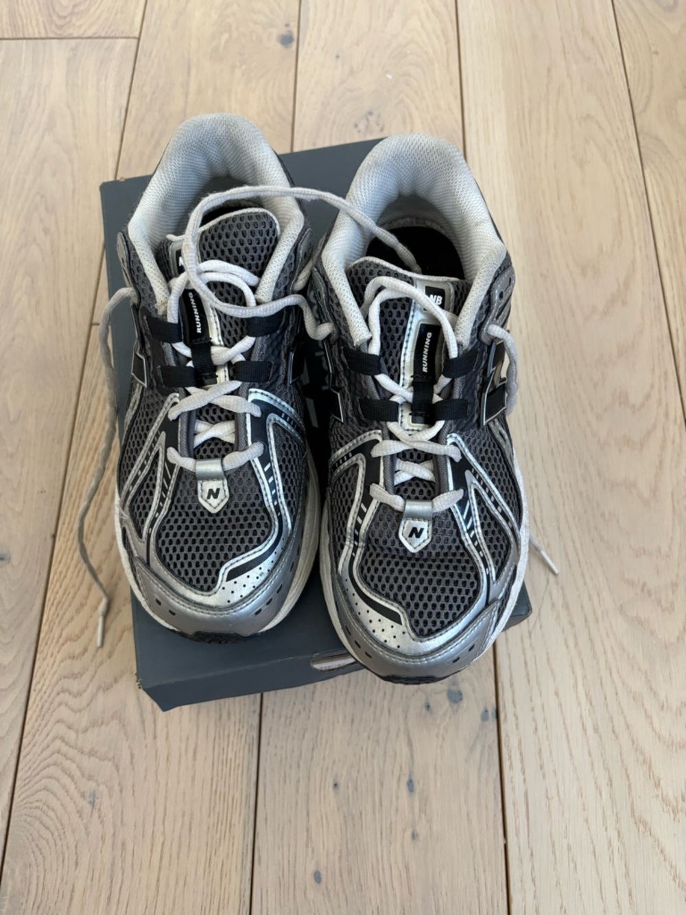 New Balance Kids Gray and Silver Mesh Athletic Sneakers
